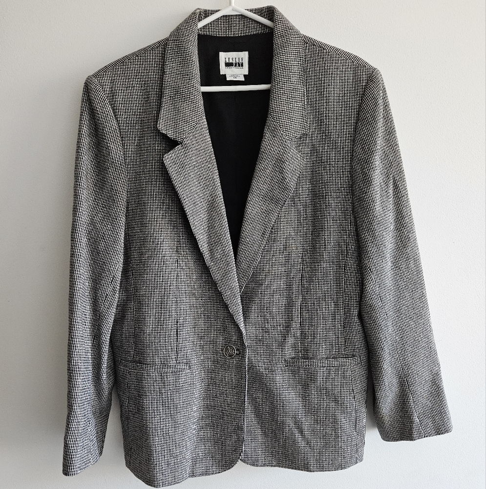 Vintage Wool Blend Houndstooth Blazer Size 14